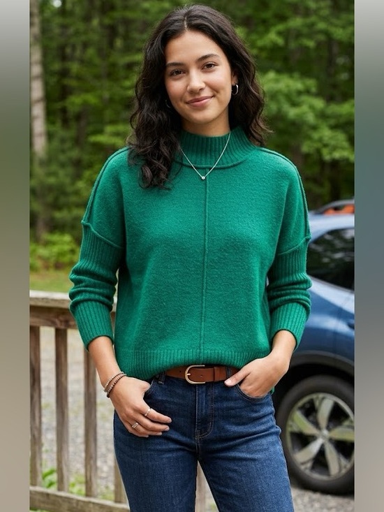 Simply Vera Vera Wang Sweaters - NWT Cozy Chic: Trail Green Cashmere Blend Rib-Sleeve Mock Neck Sweater